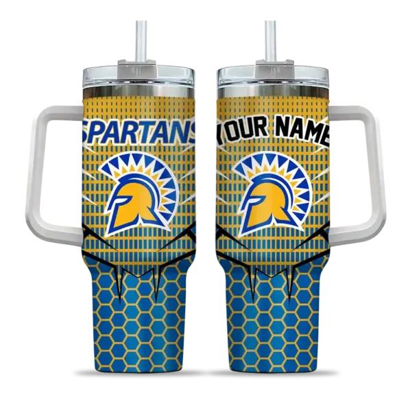 personalized san jose state spartans hex texture blue curved tumbler best selling.webp