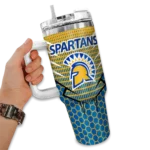 personalized san jose state spartans hex texture blue curved tumbler best selling.webp