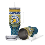 personalized san jose state spartans hex texture blue curved tumbler best selling.webp