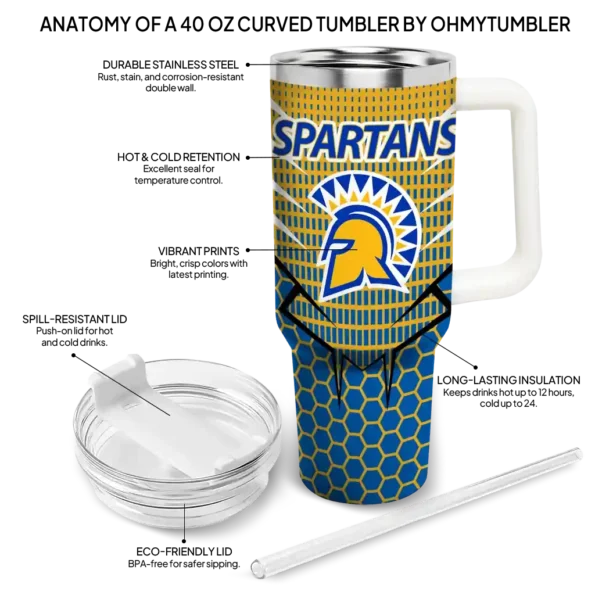 personalized san jose state spartans hex texture blue curved tumbler new arrival.webp