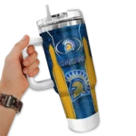 personalized san jose state spartans hexagon armor blue curved tumbler best selling.webp