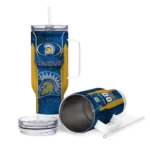 personalized san jose state spartans hexagon armor blue curved tumbler best selling.webp