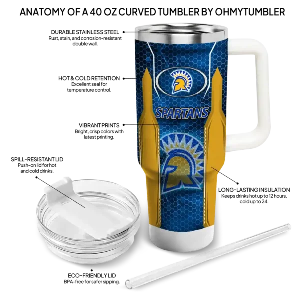 personalized san jose state spartans hexagon armor blue curved tumbler new arrival.webp