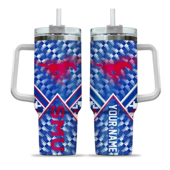 personalized smu mustangs chevron angle blue curved tumbler best selling.webp
