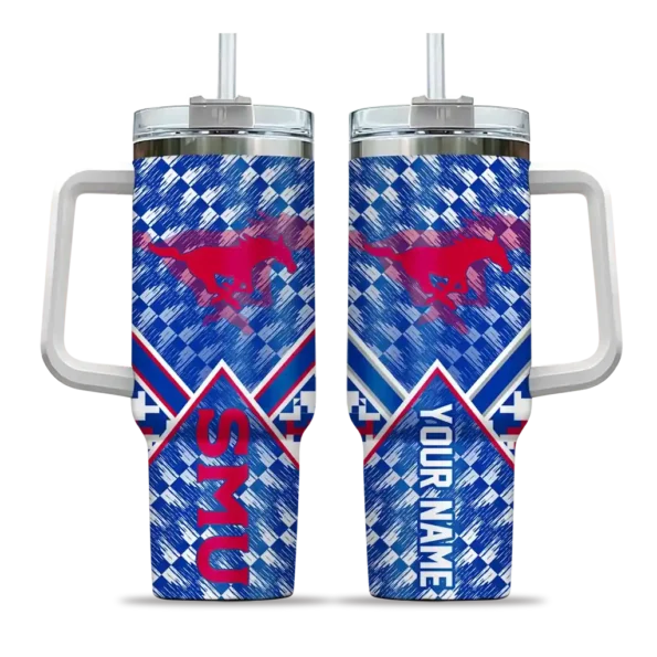 personalized smu mustangs chevron angle blue curved tumbler best selling.webp