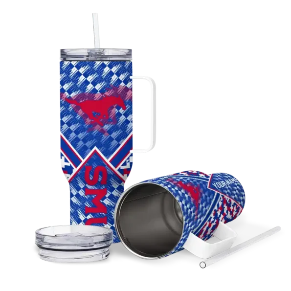 personalized smu mustangs chevron angle blue curved tumbler high quality.webp