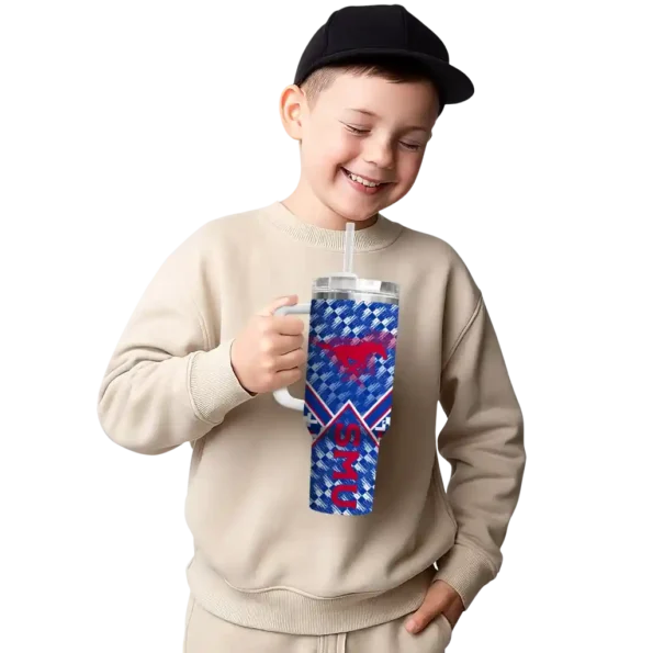 personalized smu mustangs chevron angle blue curved tumbler latest model.webp