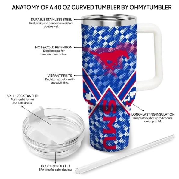 personalized smu mustangs chevron angle blue curved tumbler new arrival.webp