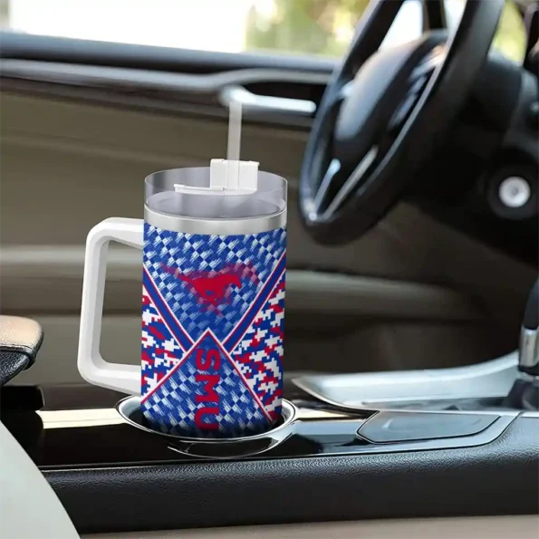 personalized smu mustangs chevron angle blue curved tumbler trendy.webp