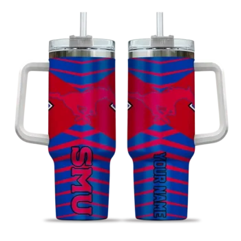 personalized smu mustangs chevron layers blue curved tumbler best selling.webp