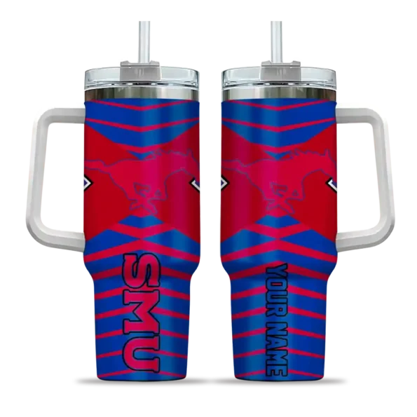 personalized smu mustangs chevron layers blue curved tumbler best selling.webp
