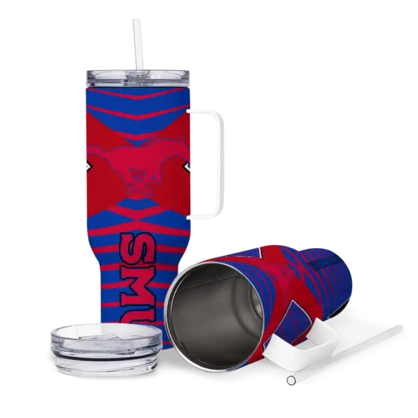 personalized smu mustangs chevron layers blue curved tumbler high quality.webp