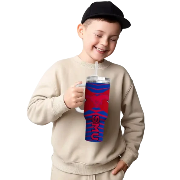 personalized smu mustangs chevron layers blue curved tumbler latest model.webp