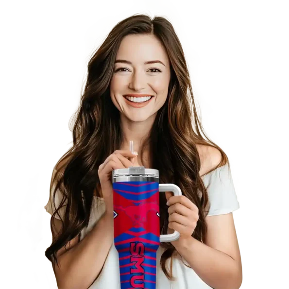 personalized smu mustangs chevron layers blue curved tumbler premium grade.webp