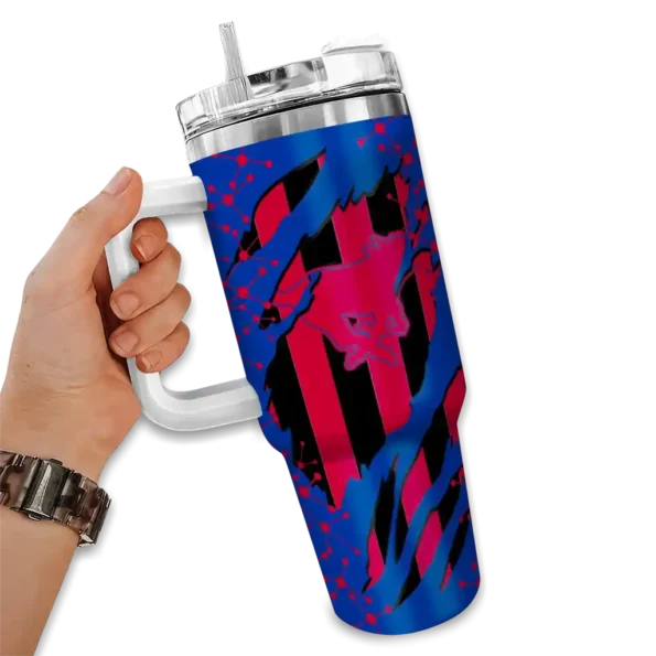 personalized smu mustangs claw cut blue black curved tumbler fashion forward.webp