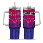 personalized smu mustangs hex texture blue curved tumbler best selling.webp