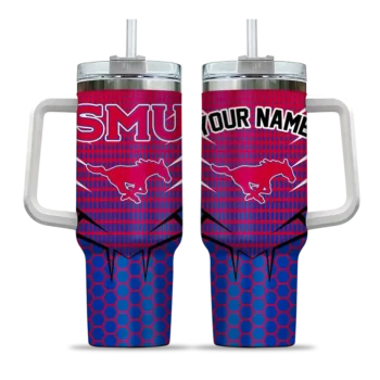 personalized smu mustangs hex texture blue curved tumbler best selling.webp
