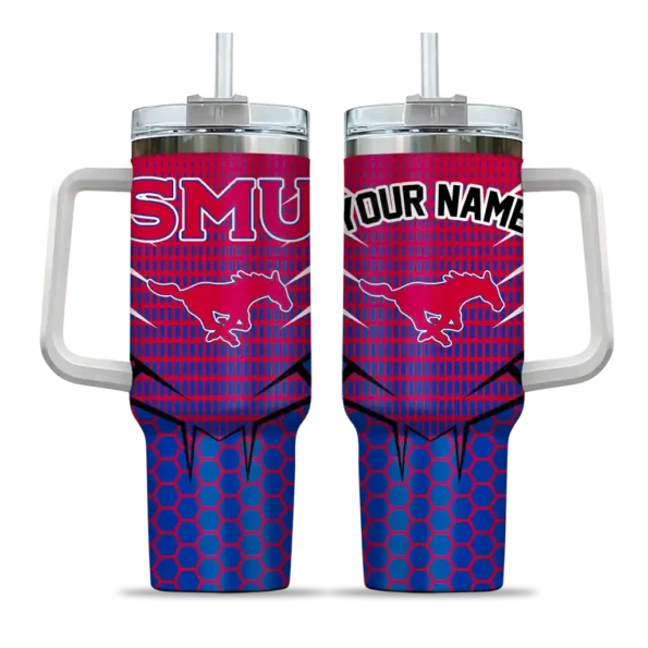 personalized smu mustangs hex texture blue curved tumbler best selling.webp