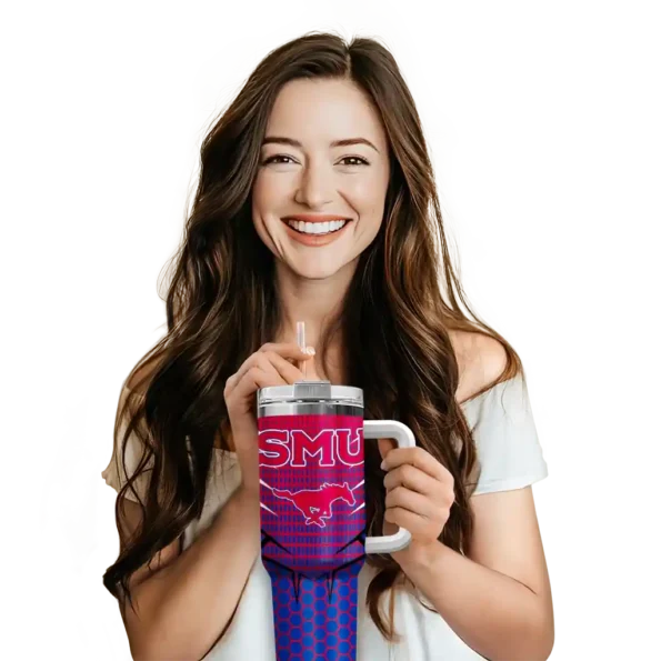 personalized smu mustangs hex texture blue curved tumbler premium grade.webp