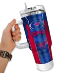 personalized smu mustangs hexagon armor blue curved tumbler best selling.webp