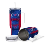 personalized smu mustangs hexagon armor blue curved tumbler best selling.webp