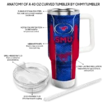 personalized smu mustangs hexagon armor blue curved tumbler best selling.webp