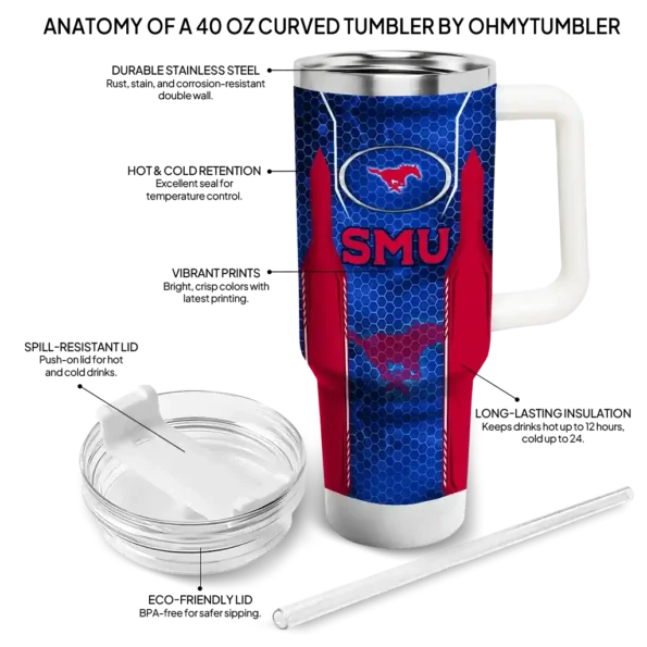 personalized smu mustangs hexagon armor blue curved tumbler new arrival.webp