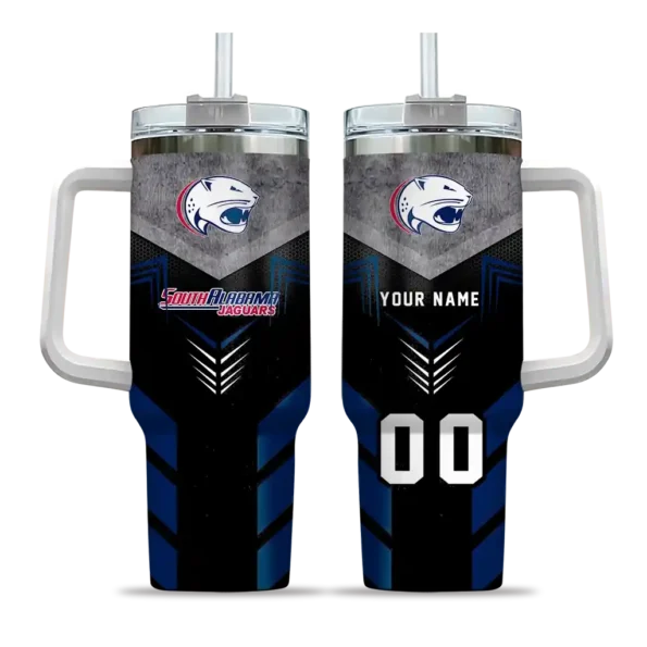 personalized south alabama jaguars arrow armor blue black curved tumbler best selling.webp