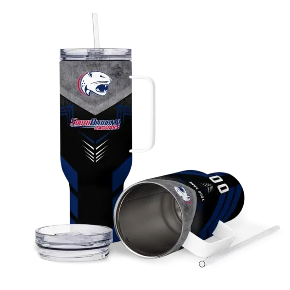 personalized south alabama jaguars arrow armor blue black curved tumbler high quality.webp