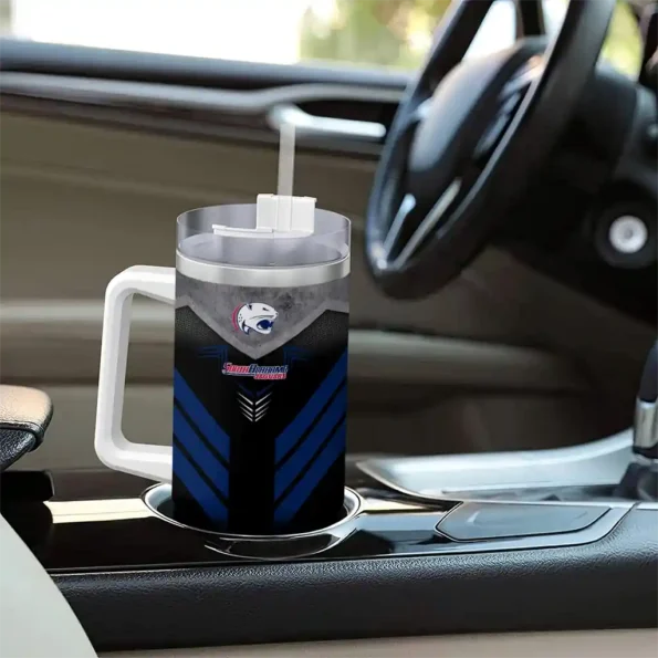 personalized south alabama jaguars arrow armor blue black curved tumbler trendy.webp