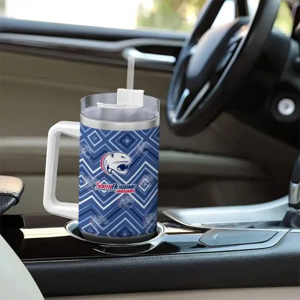 personalized south alabama jaguars bold diamonds blue curved tumbler trendy.webp