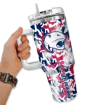 personalized south alabama jaguars camo mashup blue white curved tumbler best selling.webp