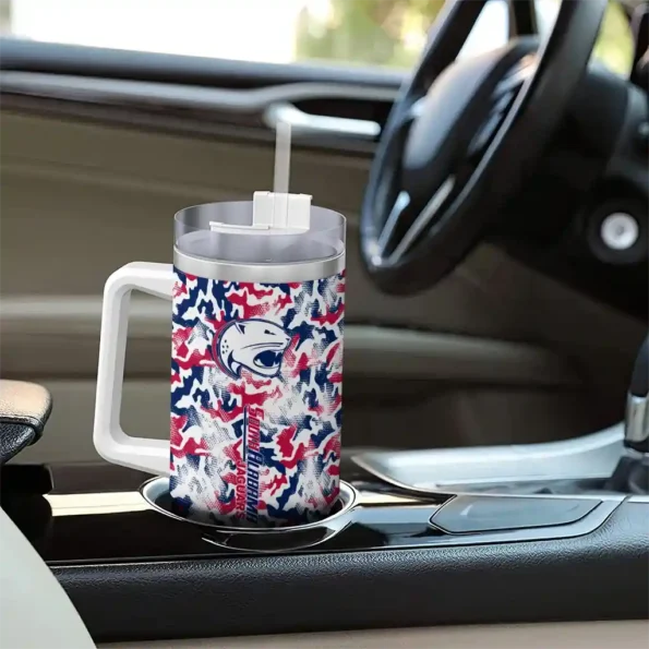 personalized south alabama jaguars camo mashup blue white curved tumbler trendy.webp