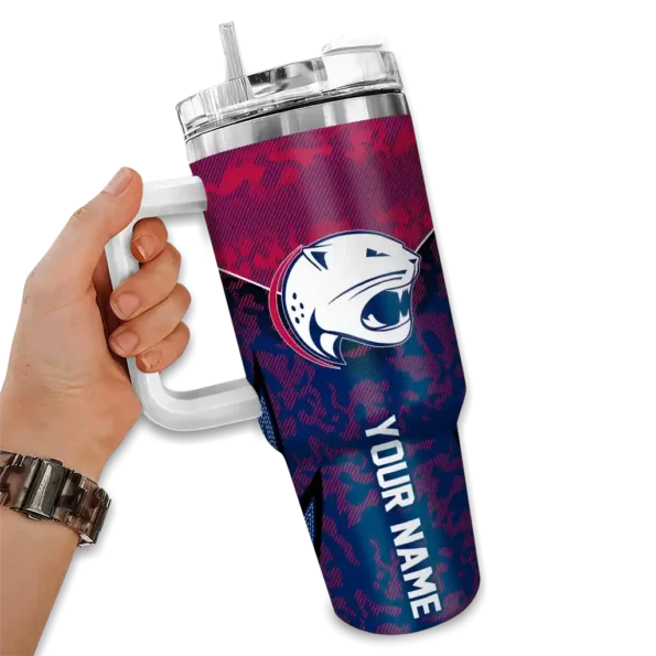 personalized south alabama jaguars chevron stripe blue curved tumbler fashion forward.webp
