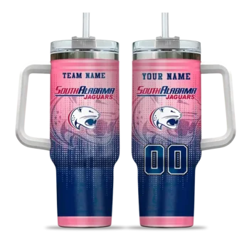 personalized south alabama jaguars gradient dots blue curved tumbler best selling.webp