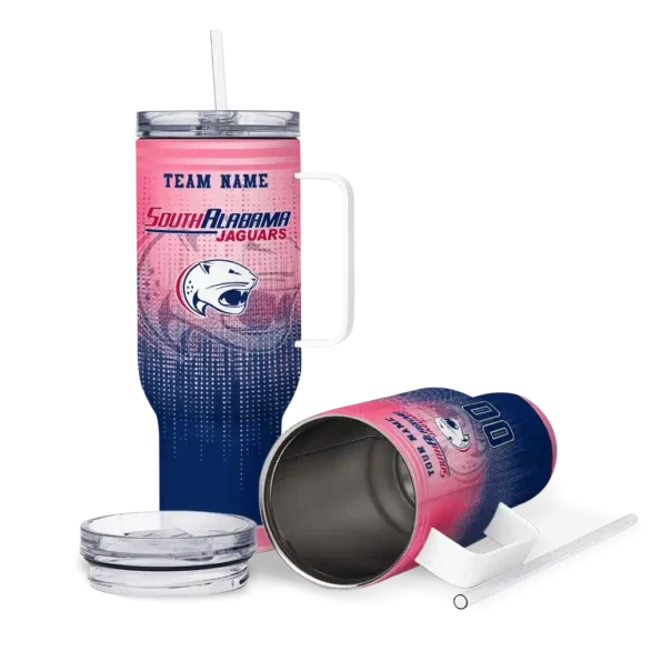 personalized south alabama jaguars gradient dots blue curved tumbler high quality.webp