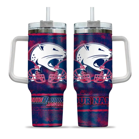 personalized south alabama jaguars honey streaks blue curved tumbler best selling.webp
