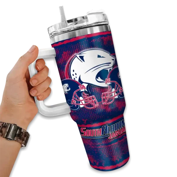 personalized south alabama jaguars honey streaks blue curved tumbler fashion forward.webp