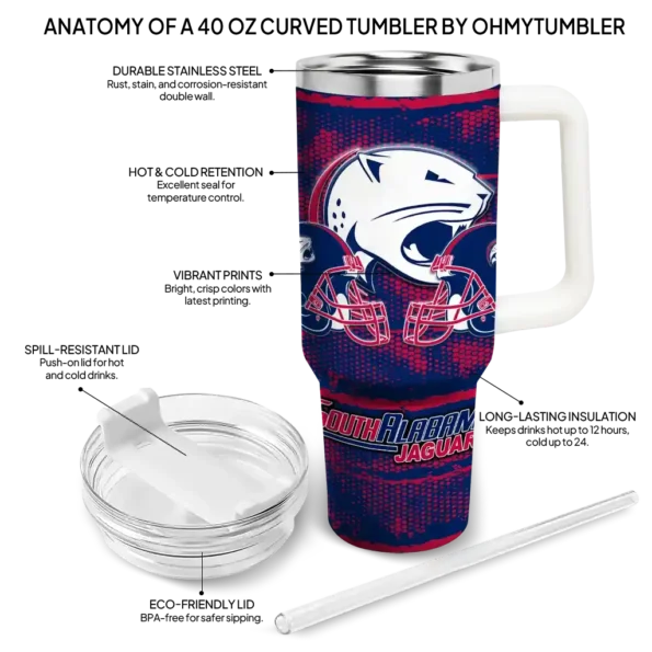 personalized south alabama jaguars honey streaks blue curved tumbler new arrival.webp