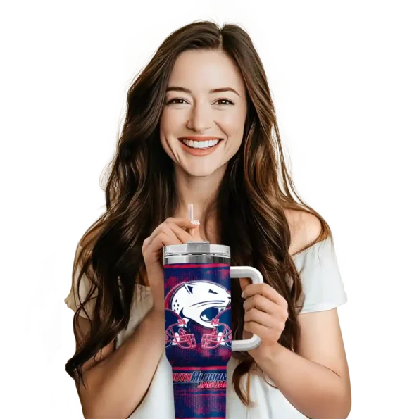 personalized south alabama jaguars honey streaks blue curved tumbler premium grade.webp