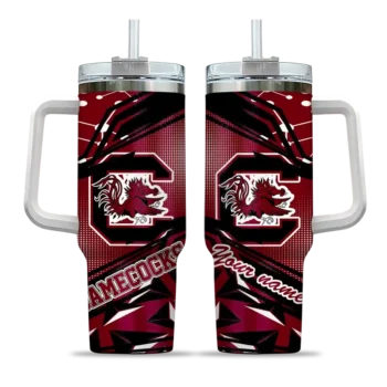 personalized south carolina gamecocks abstract paths garnet curved tumbler best selling.webp