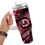 personalized south carolina gamecocks abstract paths garnet curved tumbler best selling.webp