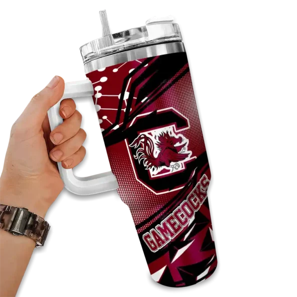 personalized south carolina gamecocks abstract paths garnet curved tumbler fashion forward.webp