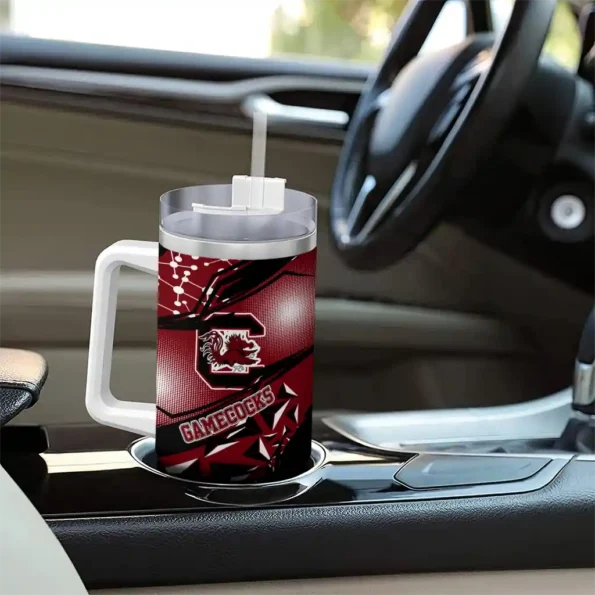 personalized south carolina gamecocks abstract paths garnet curved tumbler trendy.webp