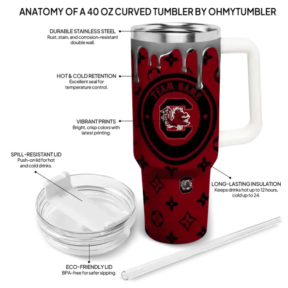 personalized south carolina gamecocks bullseye drips garnet curved tumbler new arrival.webp