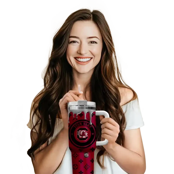 personalized south carolina gamecocks bullseye drips garnet curved tumbler premium grade.webp