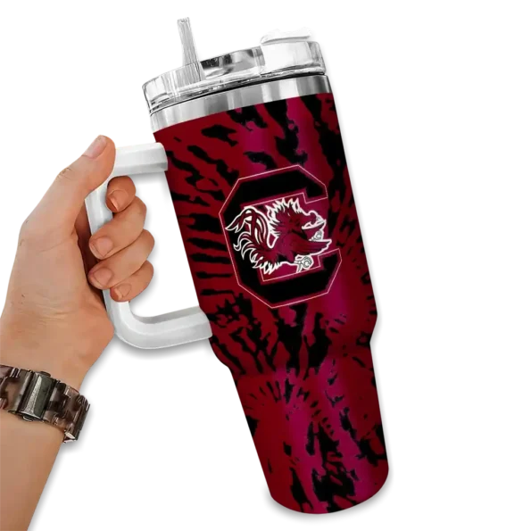 personalized south carolina gamecocks burst swirl garnet curved tumbler fashion forward.webp