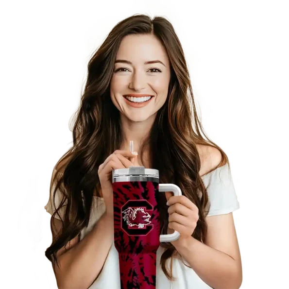 personalized south carolina gamecocks burst swirl garnet curved tumbler premium grade.webp
