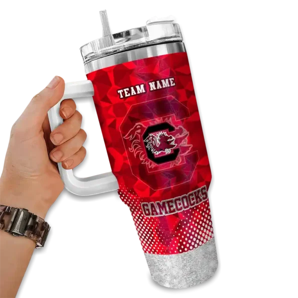 personalized south carolina gamecocks geometric prism garnet curved tumbler fashion forward.webp