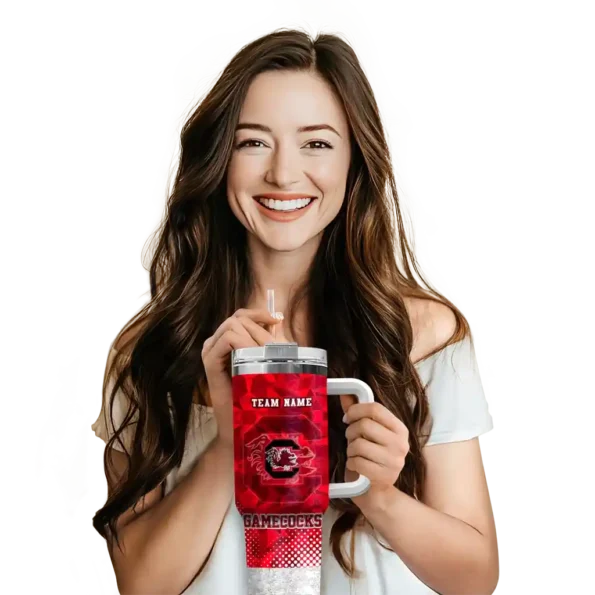 personalized south carolina gamecocks geometric prism garnet curved tumbler premium grade.webp